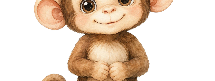 Baby Monkey Watercolor PNG | Safari Animal Clipart, Nursery Decor (Digital Download)